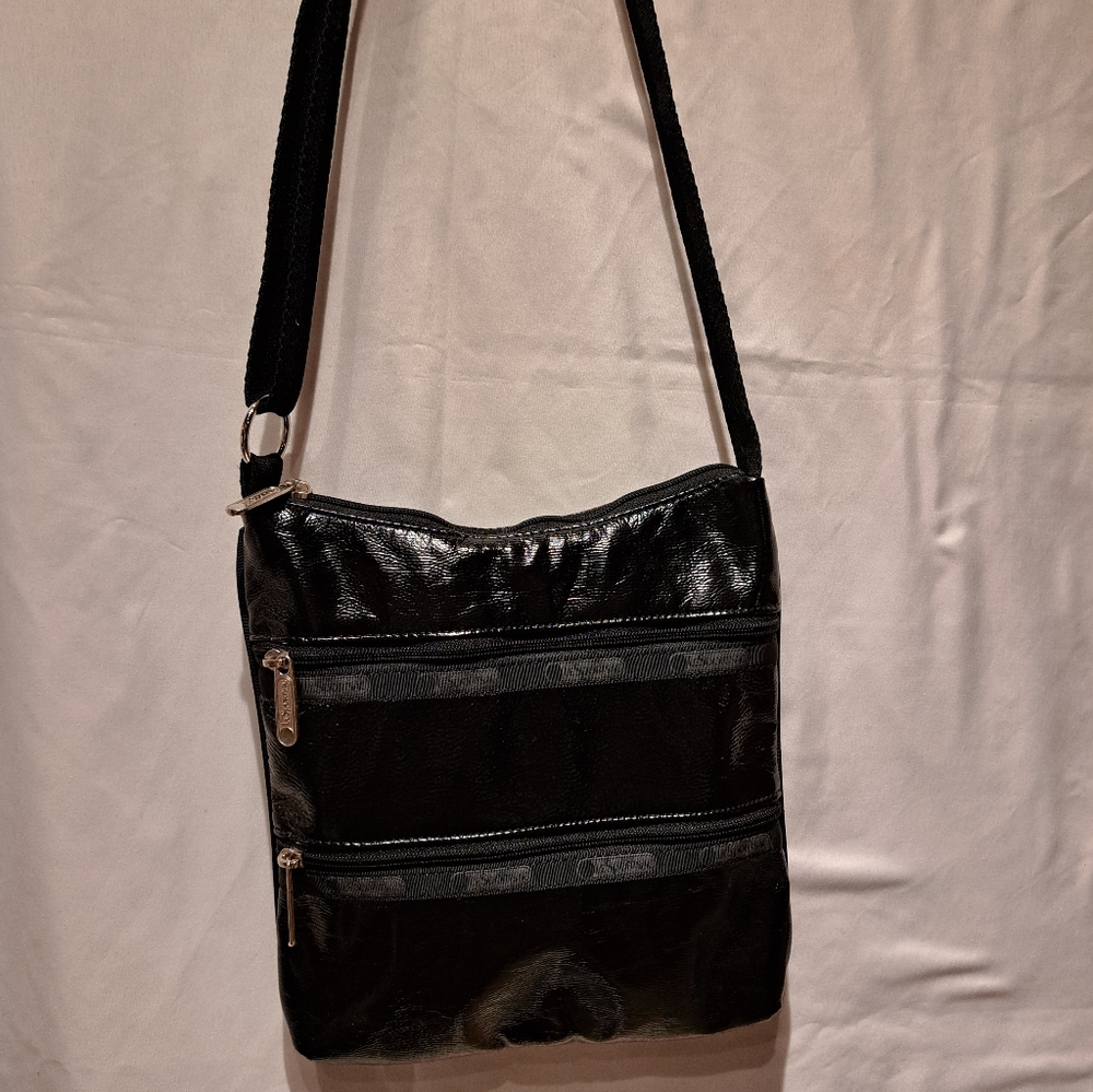 Lesportsac Shiny Black Shoulder Bag